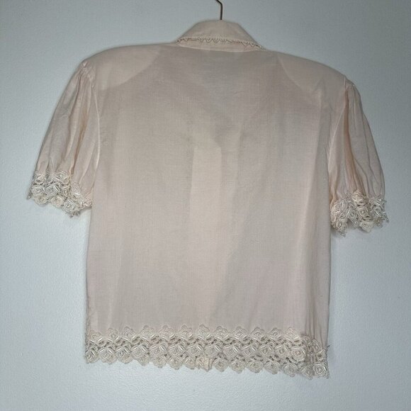 Ben Ma Shien Pink Lace Pintuck Shirt Blouse Button up S M Retro Tuxedo - Picture 3 of 13